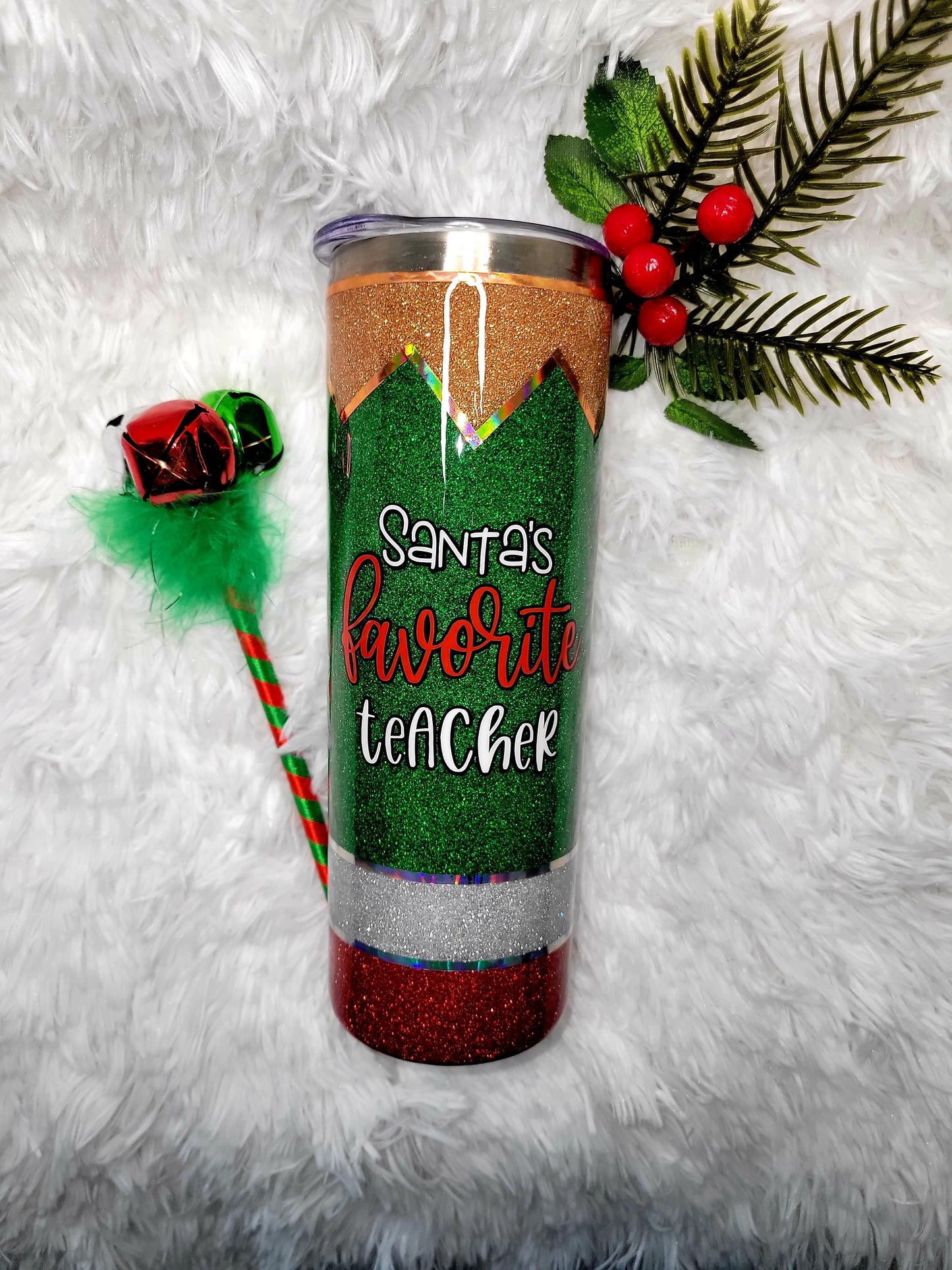 Santa's Favorite Teacher - 20oz Skinny Tumbler