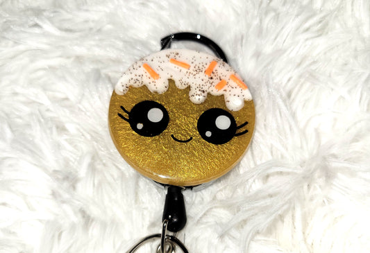 Pumpkin Spice Kawaii Face Badge Reel